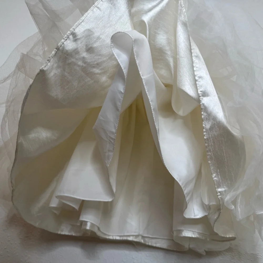 DAVID'S BRIDAL Flower Girl Dress with Tulle and Ribbon Waist